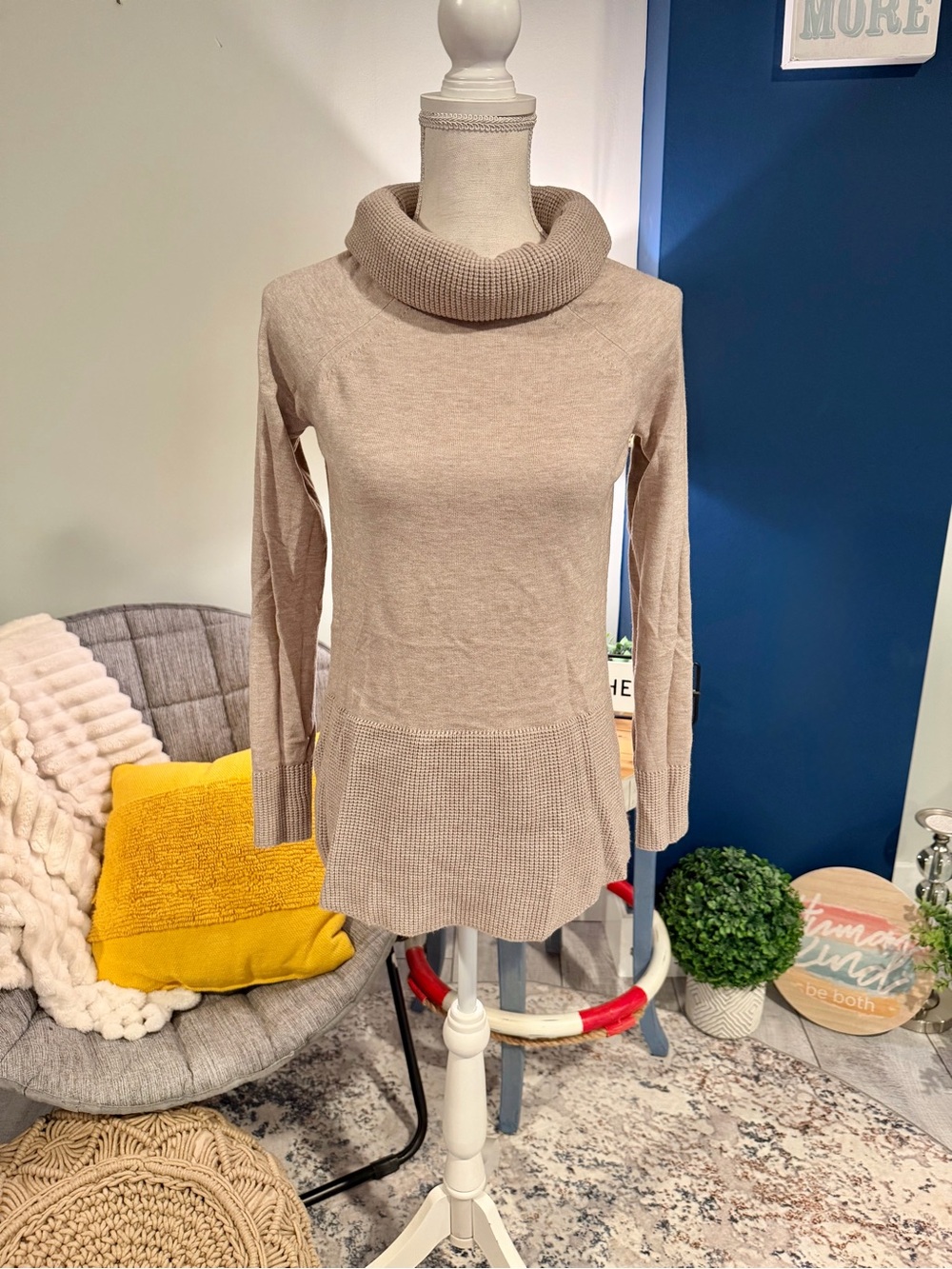 Cyrus Cowl Neck Mixed Knit Tunic Sweater XS
